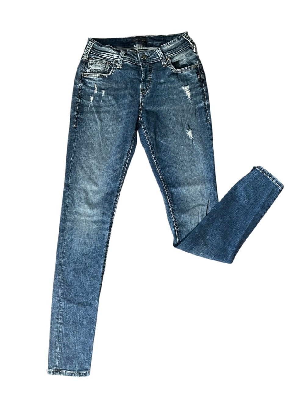C38- Silver Jeans Co. 26x29 Classic Mid-Rise Blue Stretch Skinny Jeans - Women